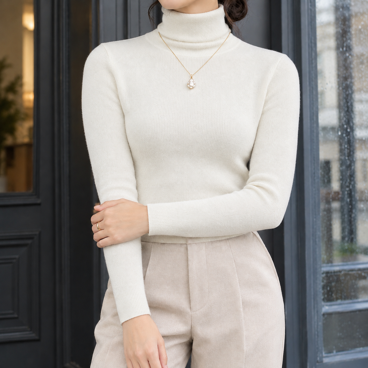Savannah Ribbed Turtleneck - White
