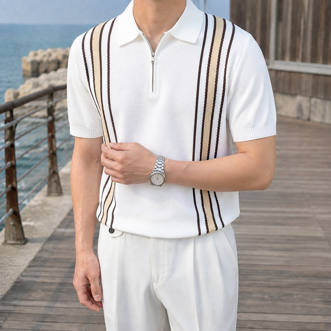 Nash Zip Polo - White