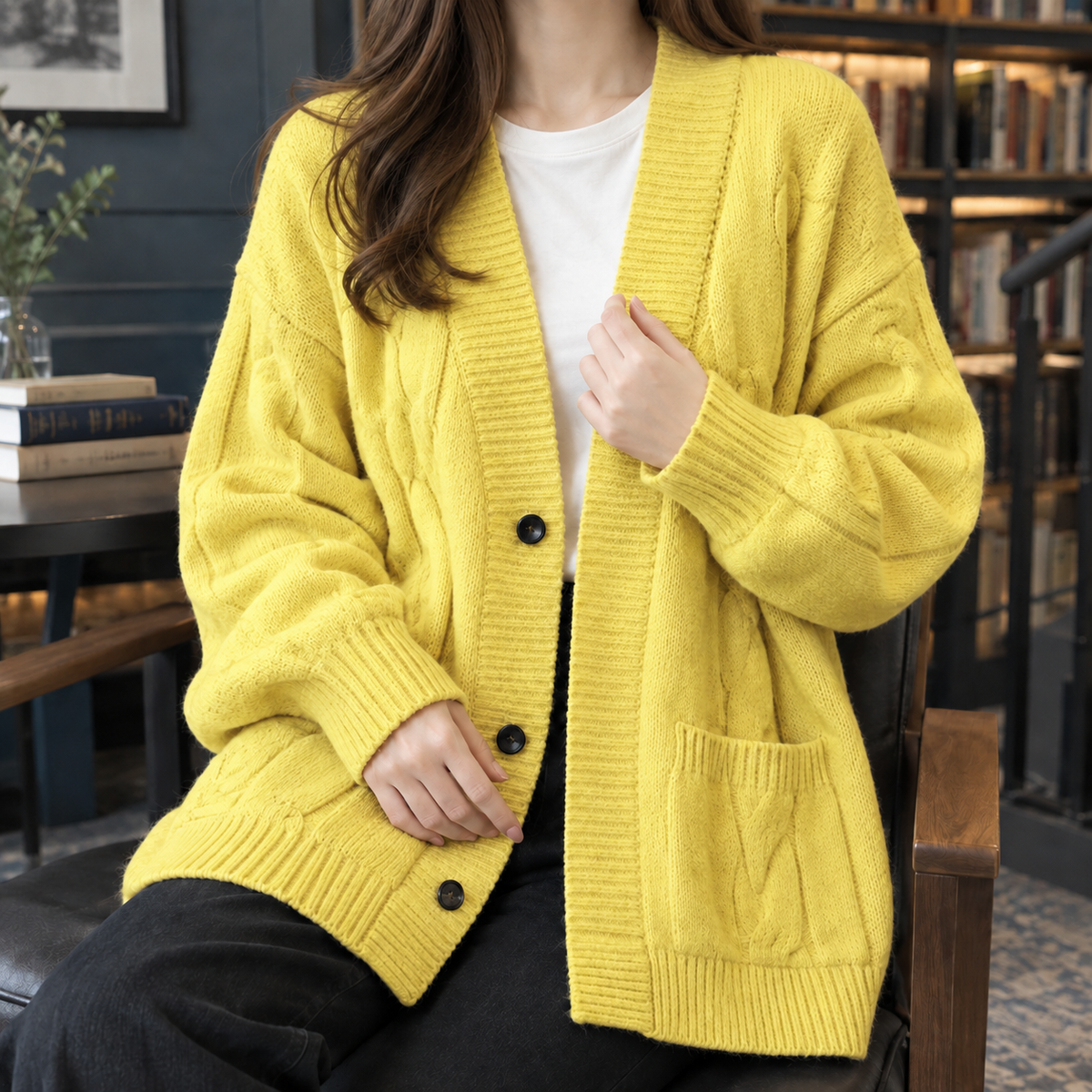 Odalys Cable Knit Cardigan - Yellow