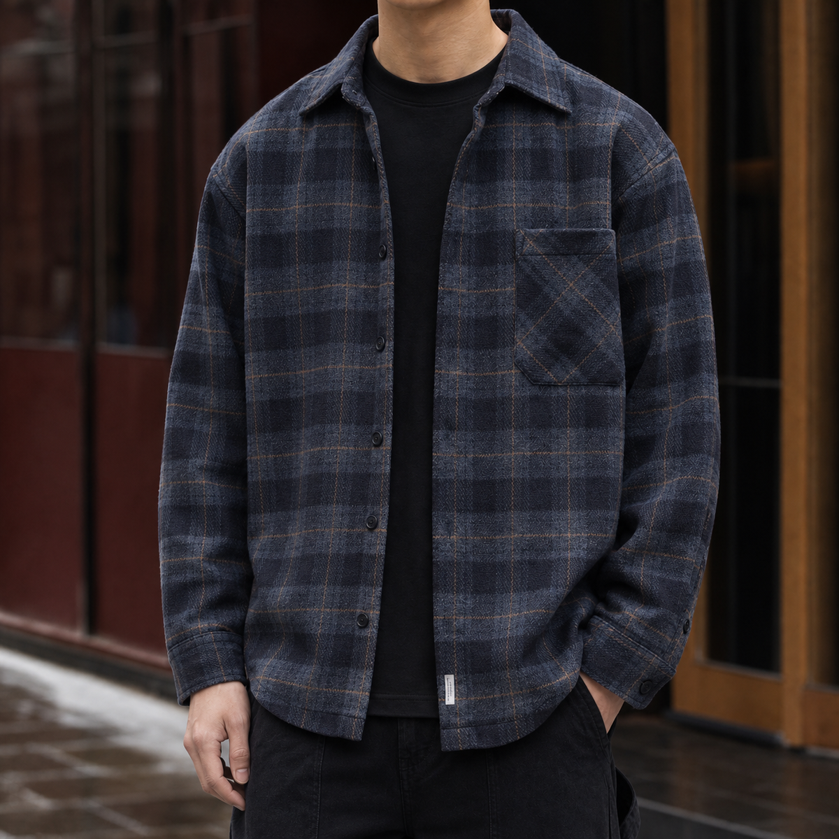 Vidal Plaid Overshirt - Navy Blue