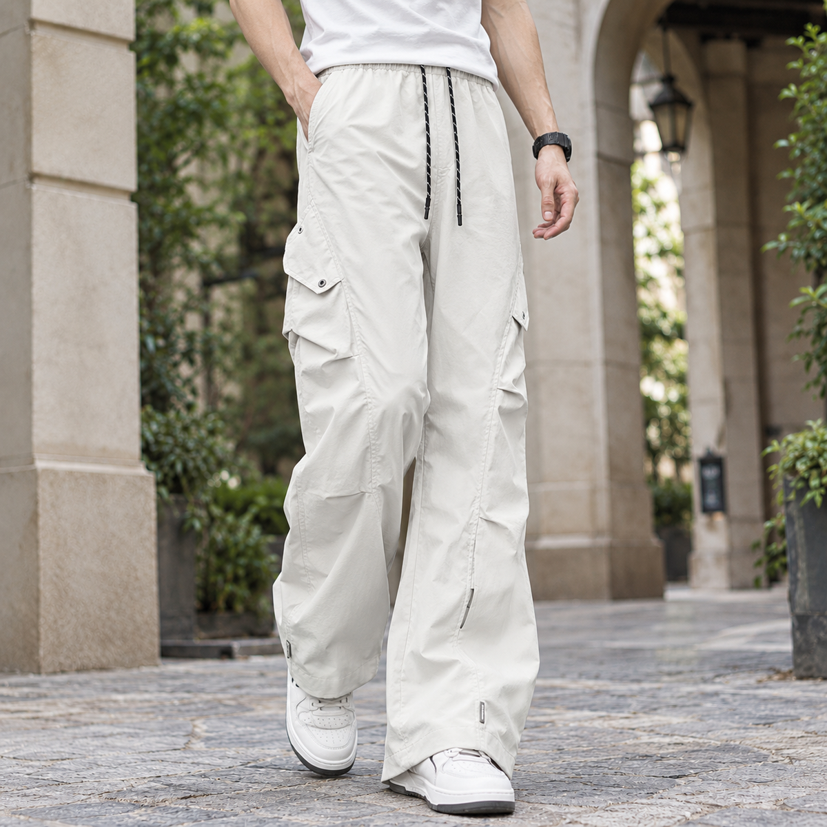 Edmund Wide-Leg Cargo Pants - Off White