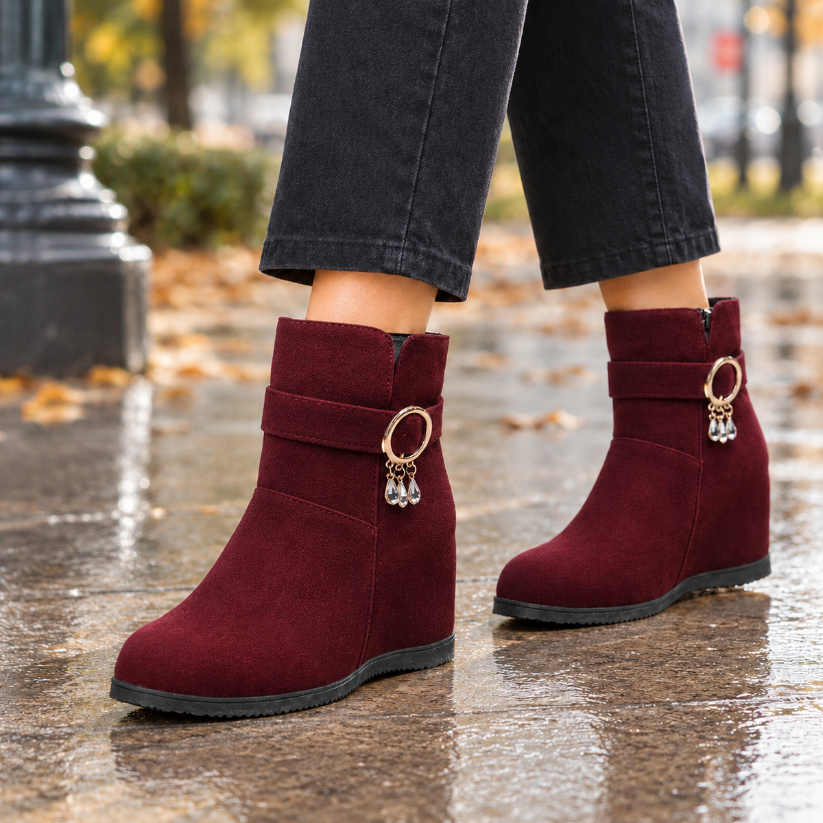 Siracusa Wedge Ankle Boots - Burgundy