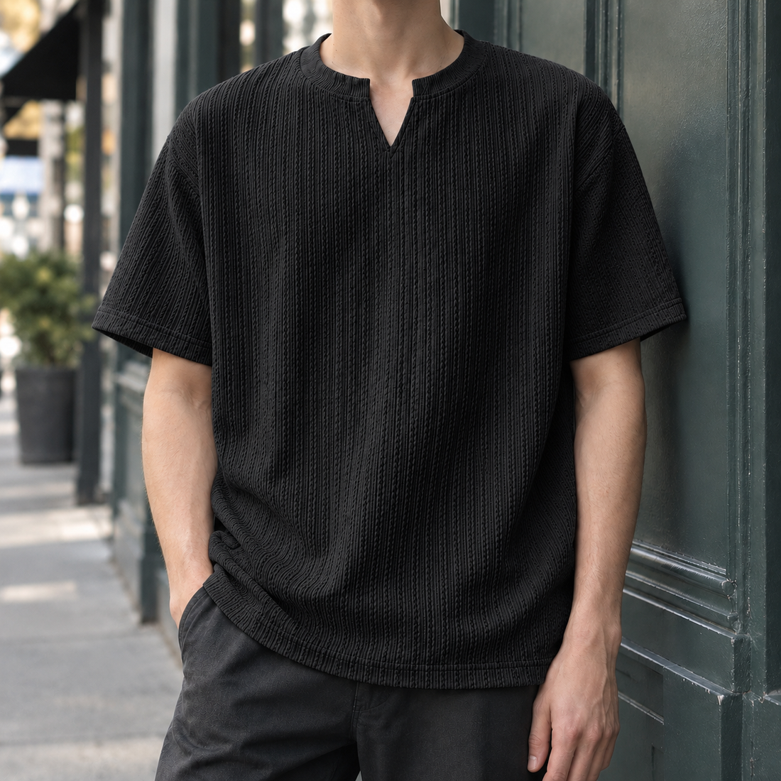 Amaury Split Neck Top - Black