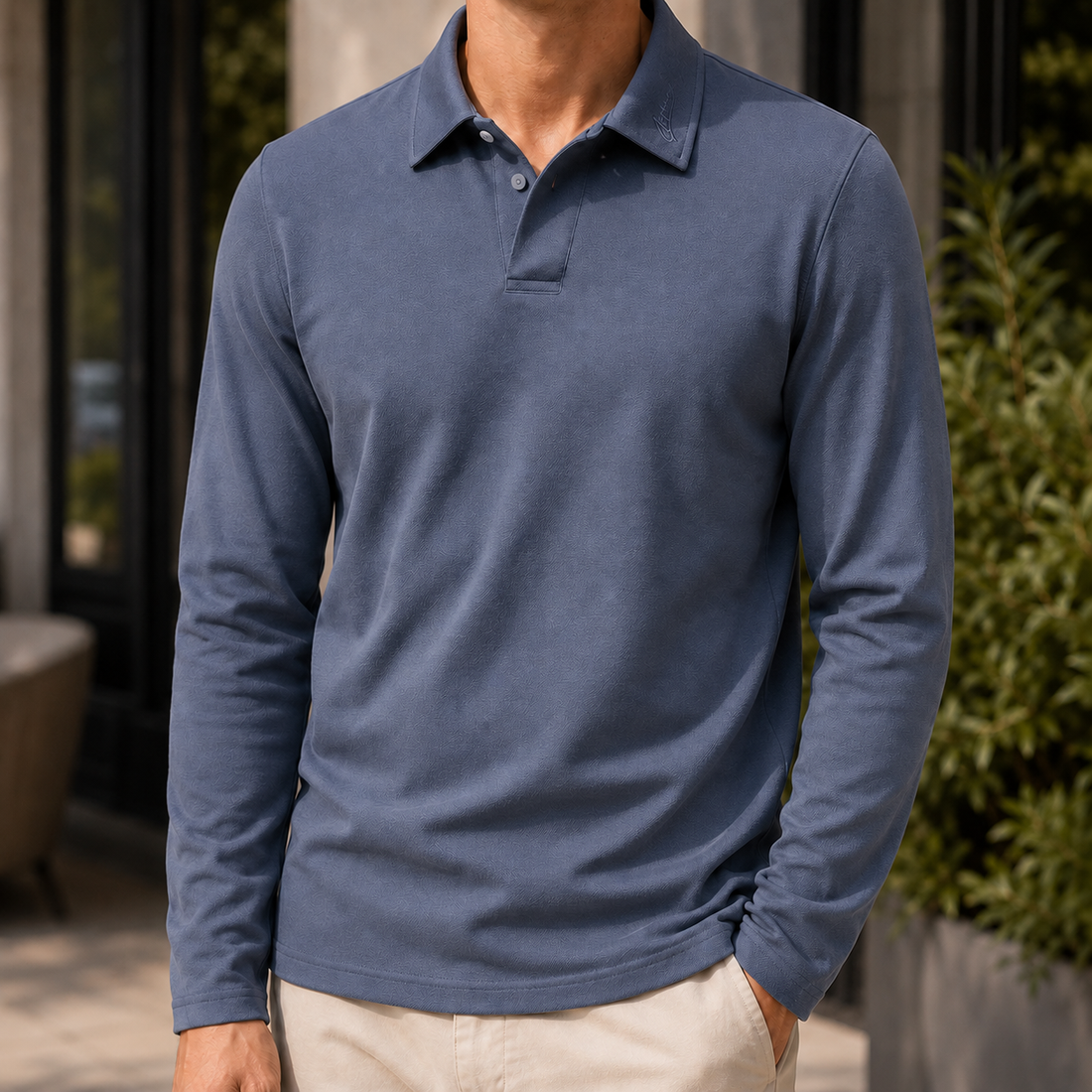 Blaise Long-Sleeve Polo - Gray Blue