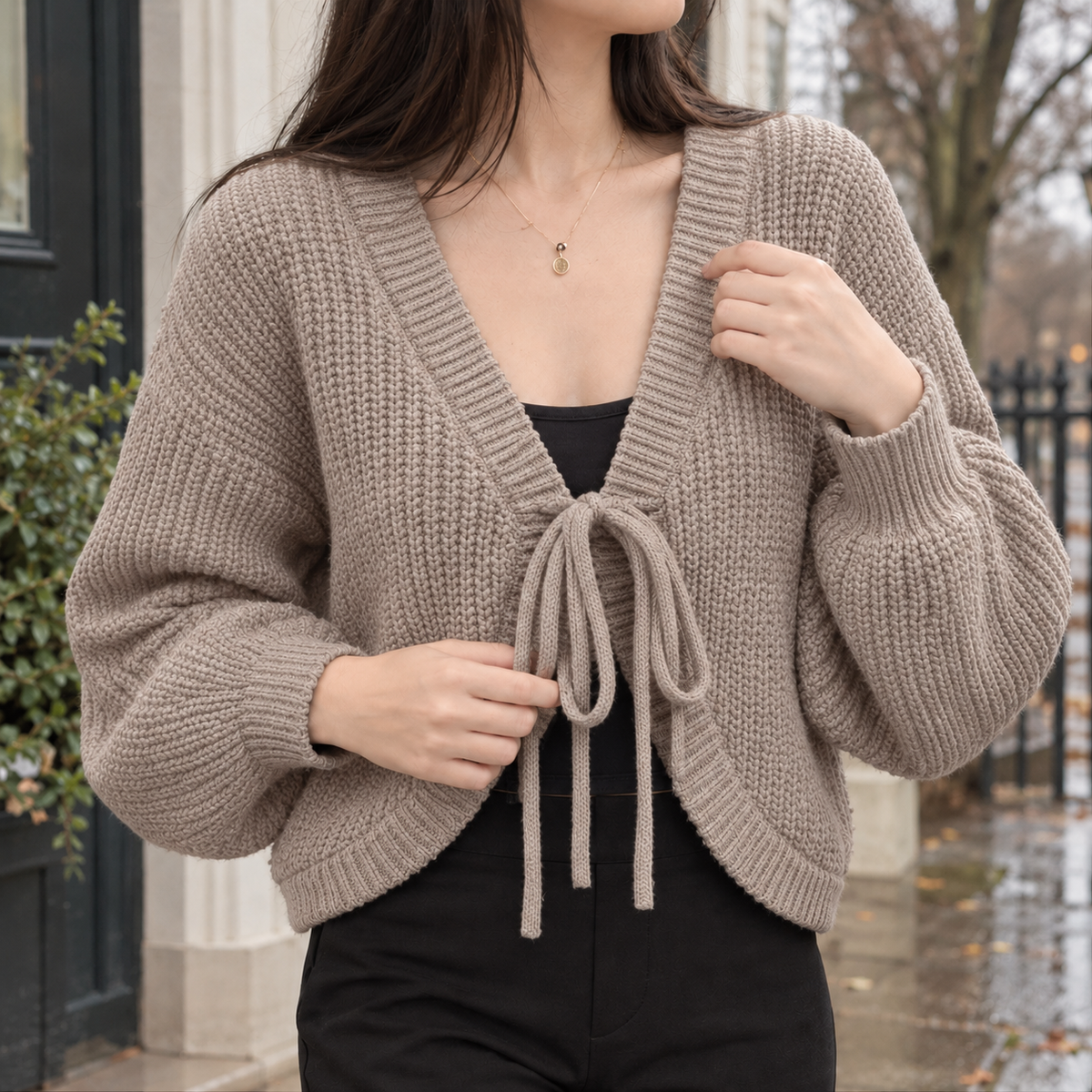 Perla Tie Front Cardigan - Taupe