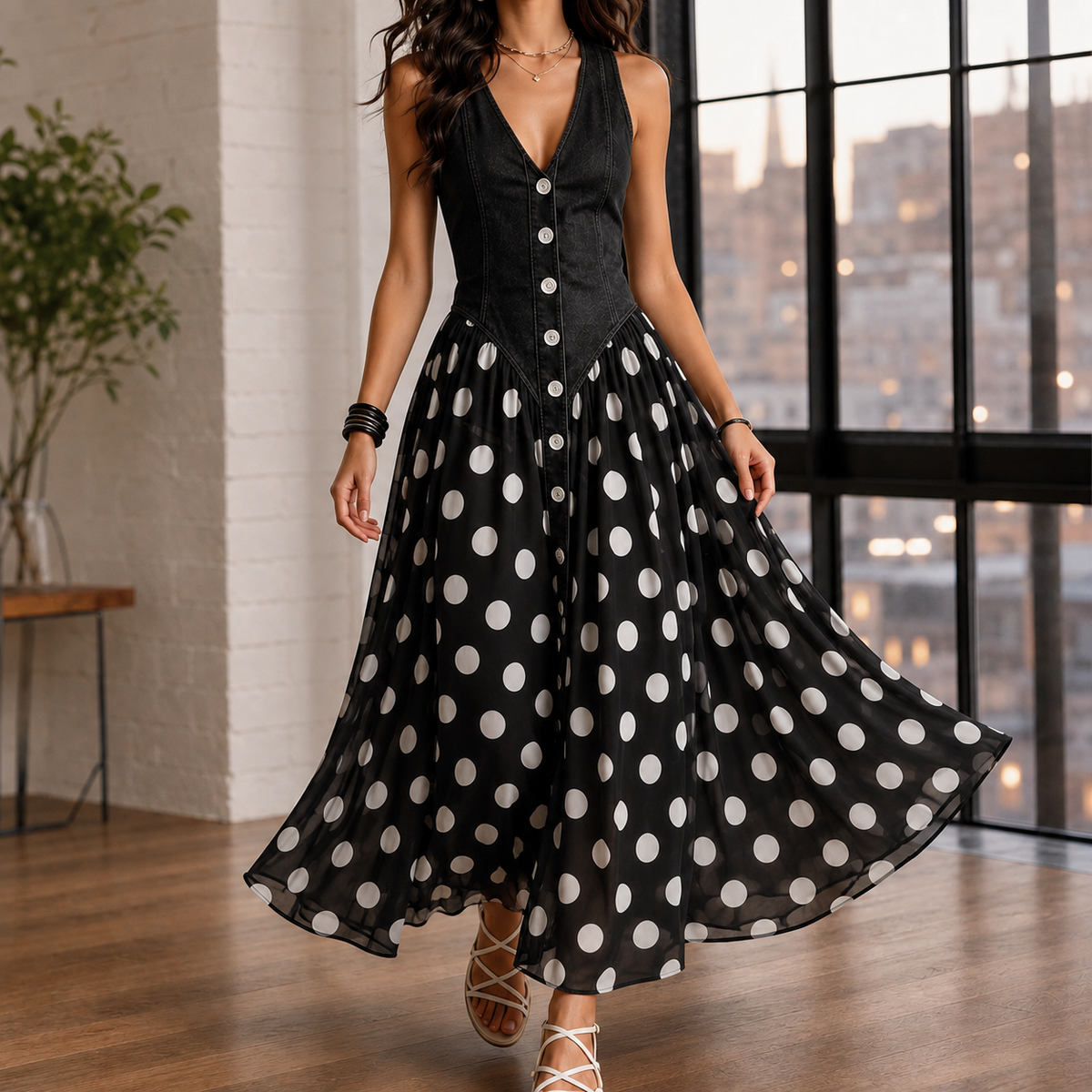 Solange Polka Dot Maxi Dress - Black