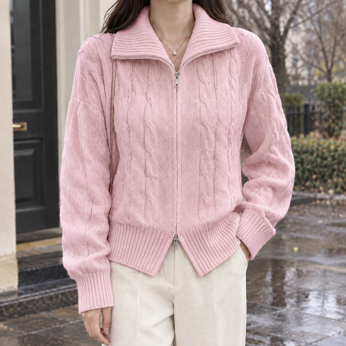 Chantal Cable Knit Cardigan - Pink
