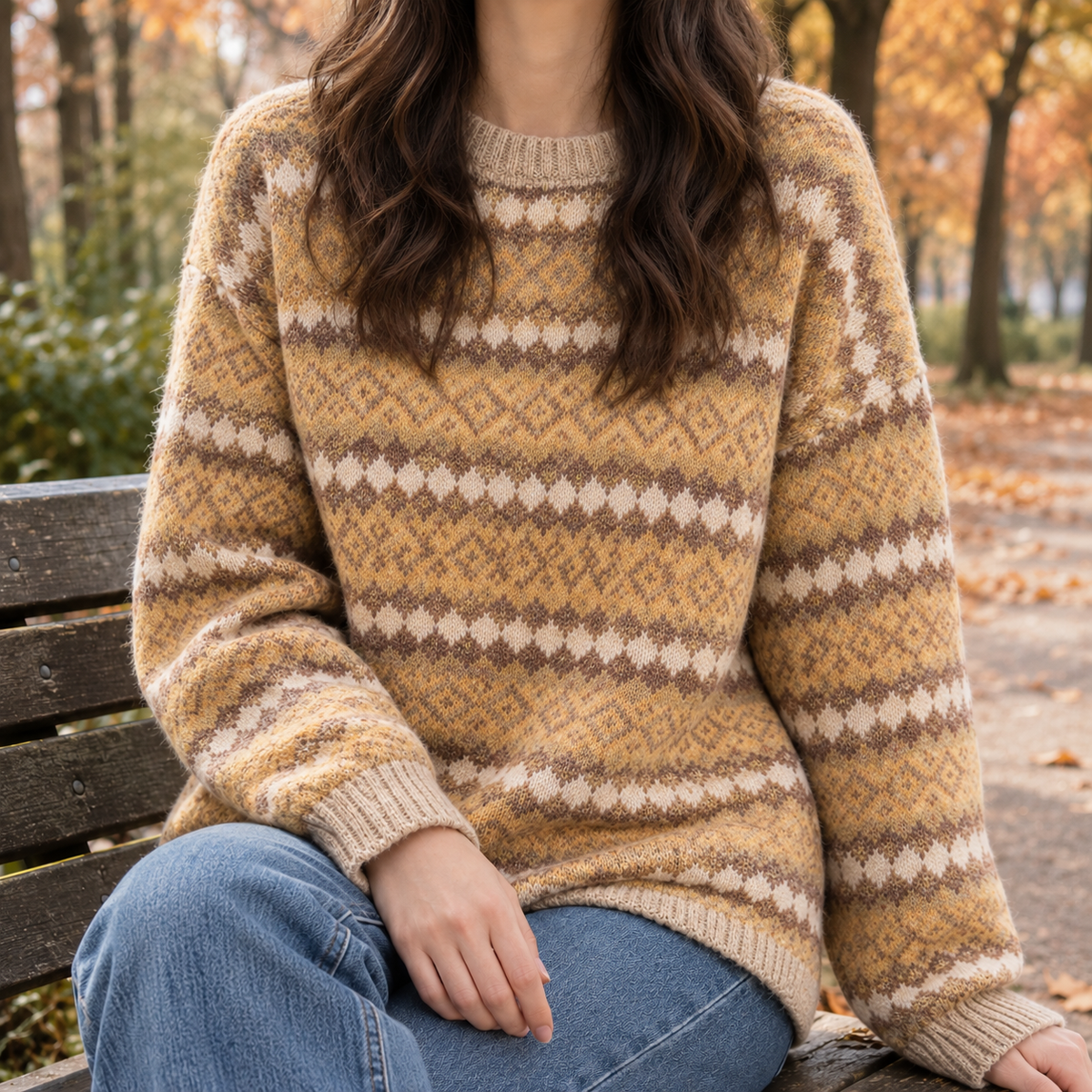 Crystal Jacquard Sweater - Wheat Yellow