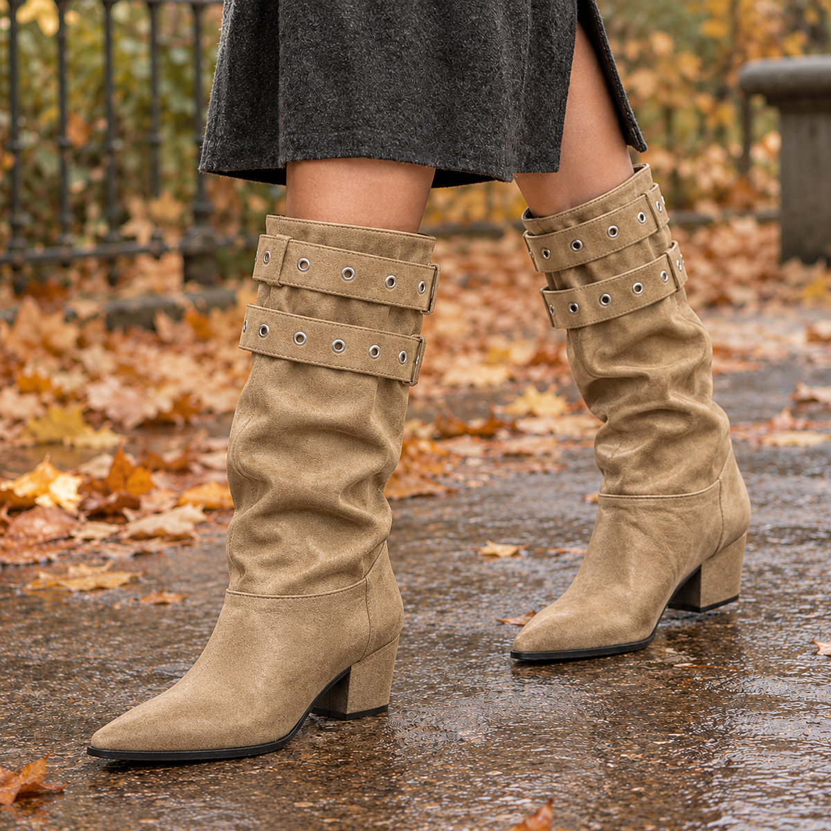 Lavagna Grommet Strap Boots - Khaki