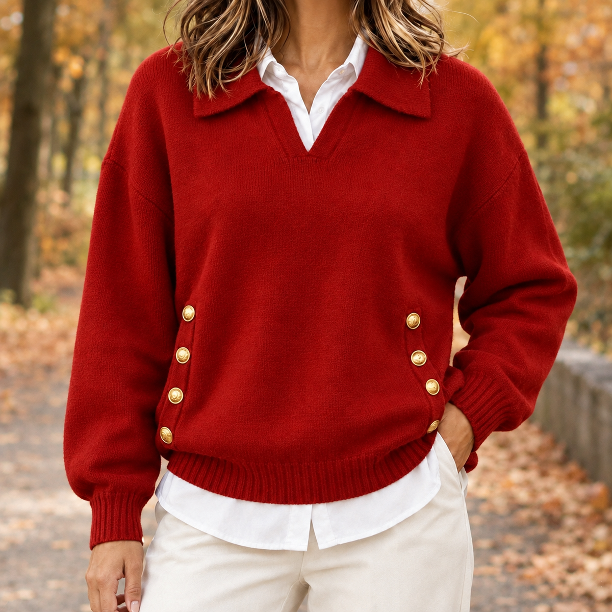 Katia Collared Sweater - Red