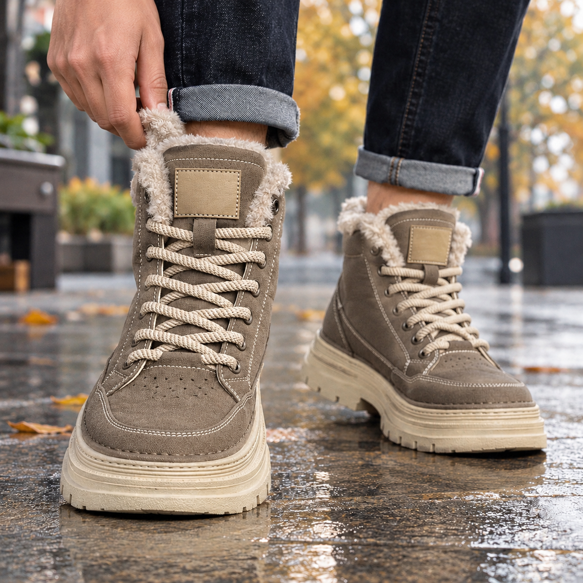 Peruzzi Fleece Lined Boots - Khaki