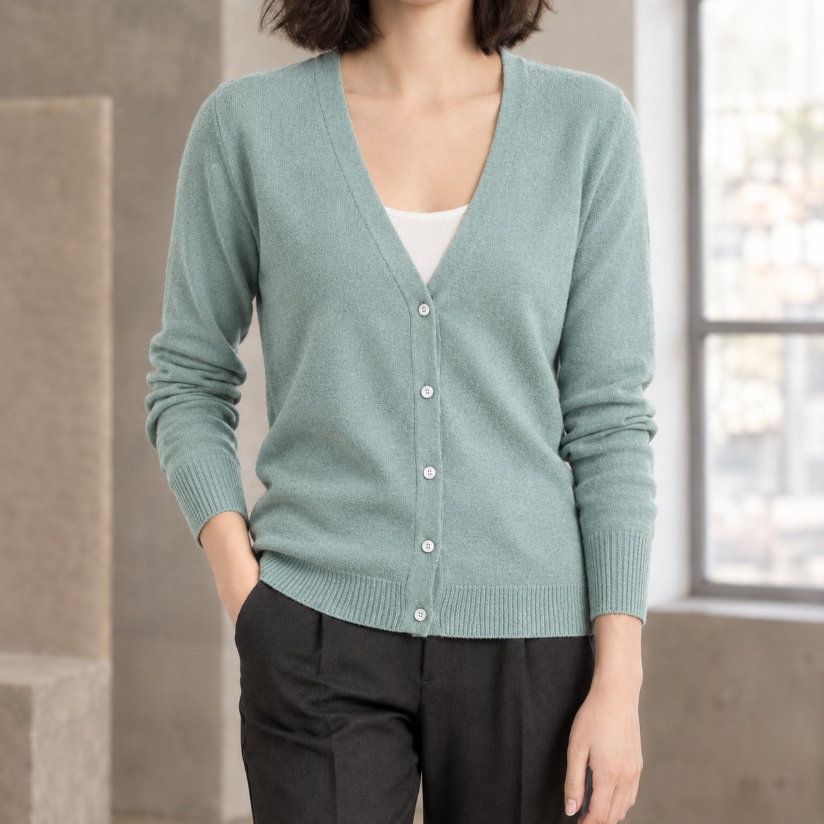 Perpetua V Neck Cardigan - Mint Green