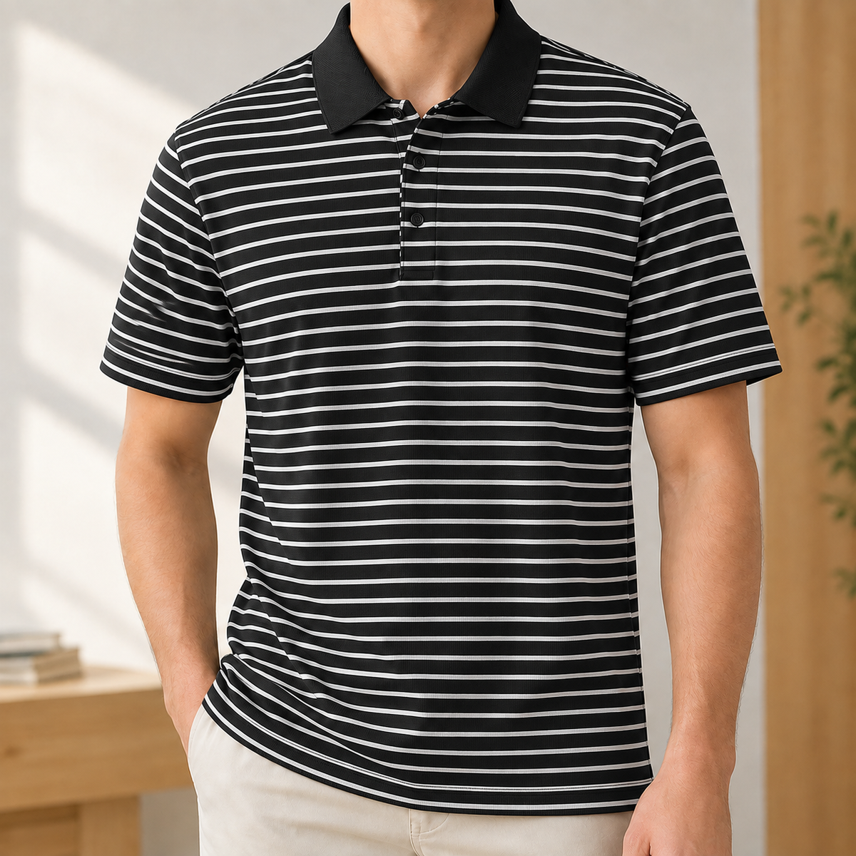 Mateo Striped Polo - Black