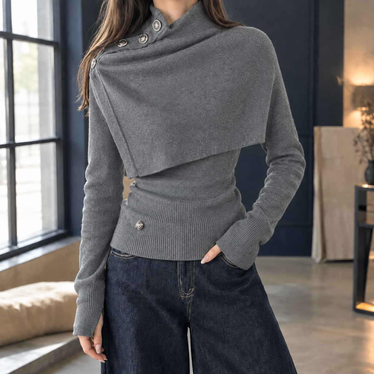 Yolande Layered Knit Set - Gray
