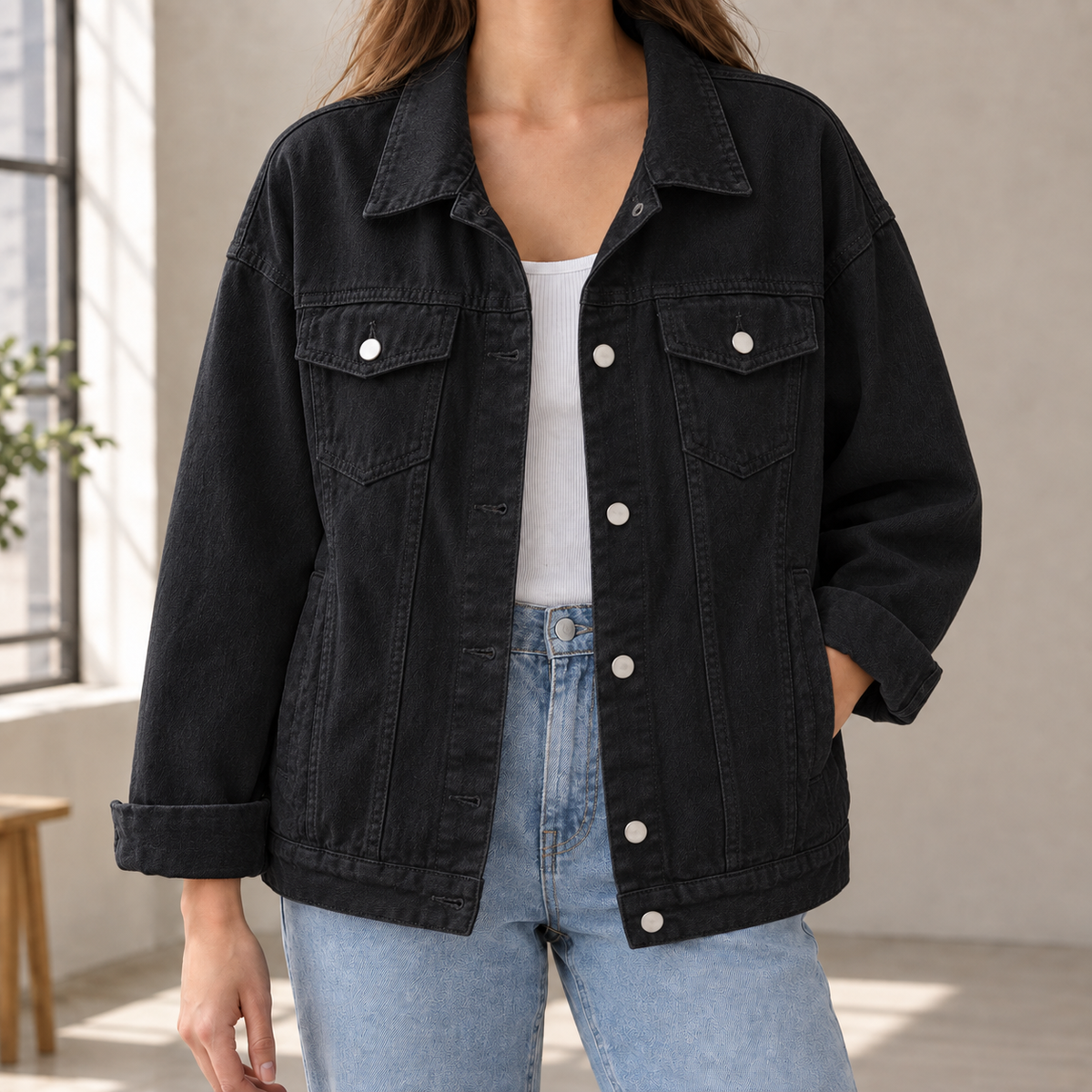 Nicolette Denim Overshirt - Black