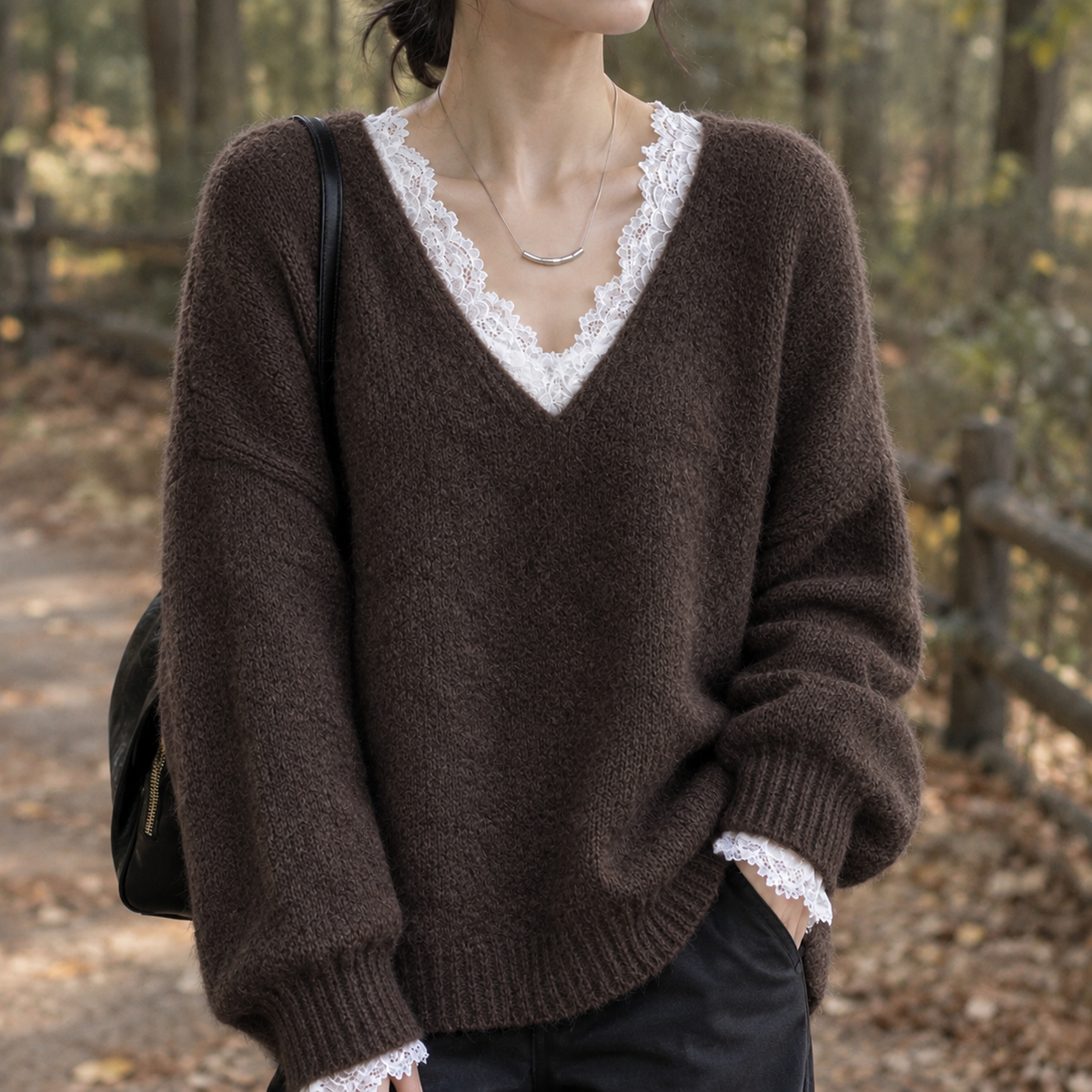 Becca V Neck Sweater - Brown