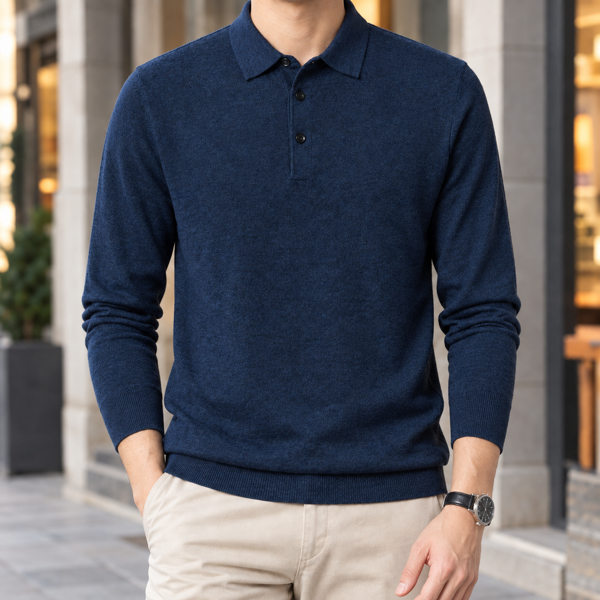 Liam Collared Polo Sweater - Navy