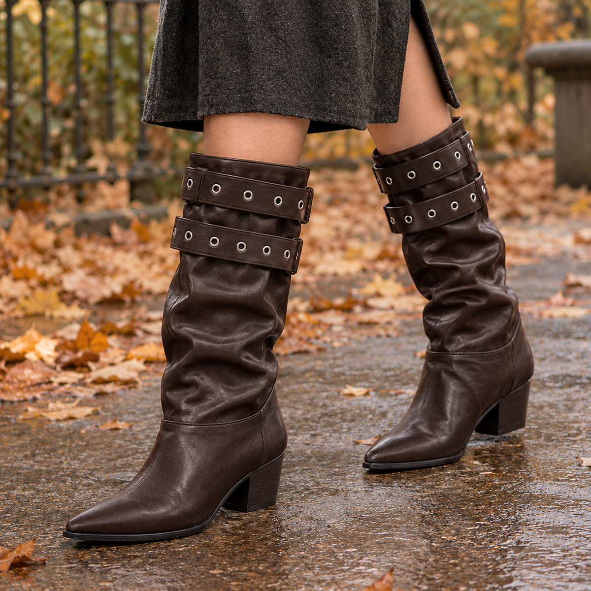 Lavagna Grommet Strap Boots - Brown