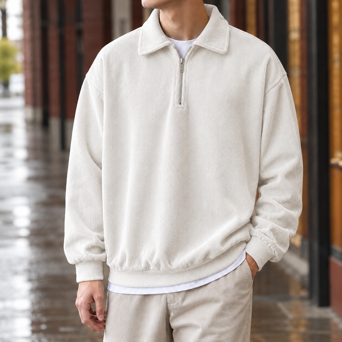 Audric Half-Zip Pullover - White