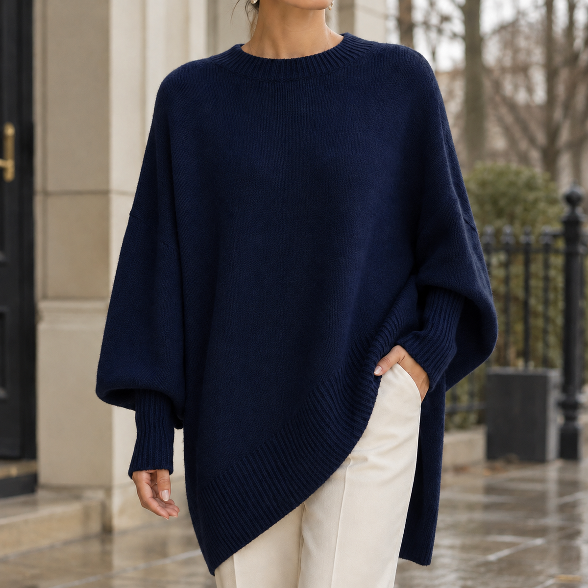 Ghislaine Asymmetric Wool Sweater - Navy Blue