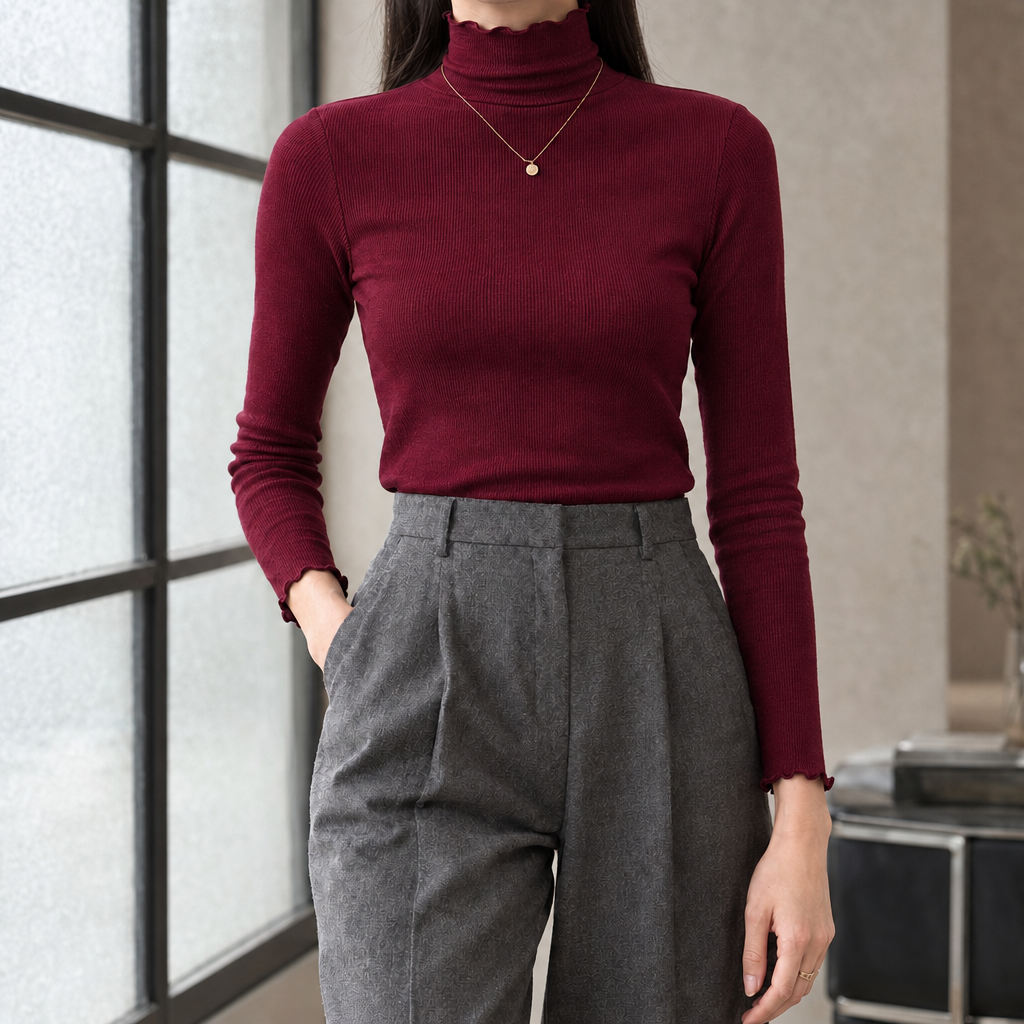 Maeve Ruffle Neck Sweater - Burgundy