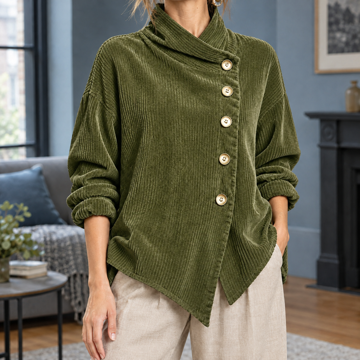 Alexandra Asymmetric Top - Army Green