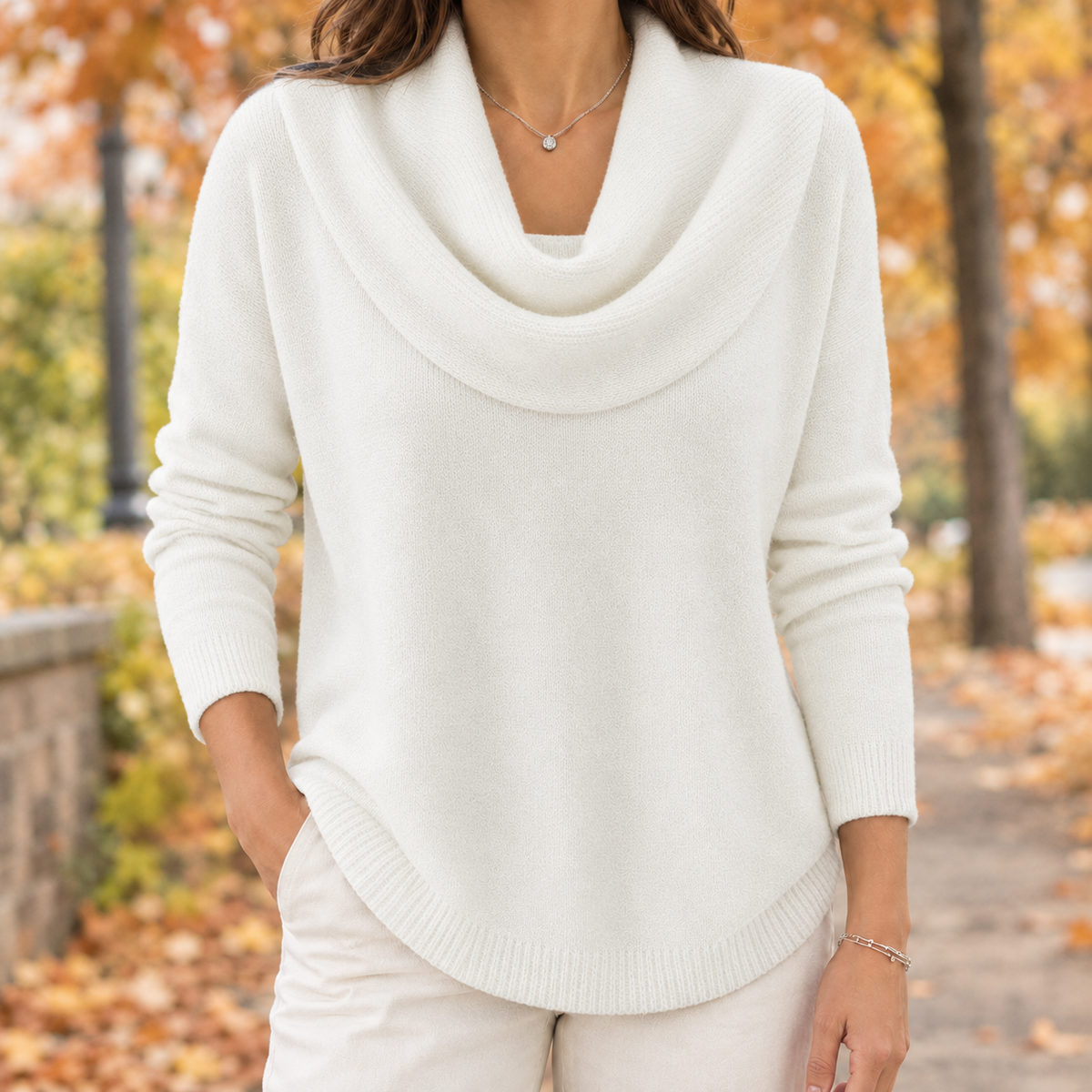 Joy Cowl Neck Sweater - White