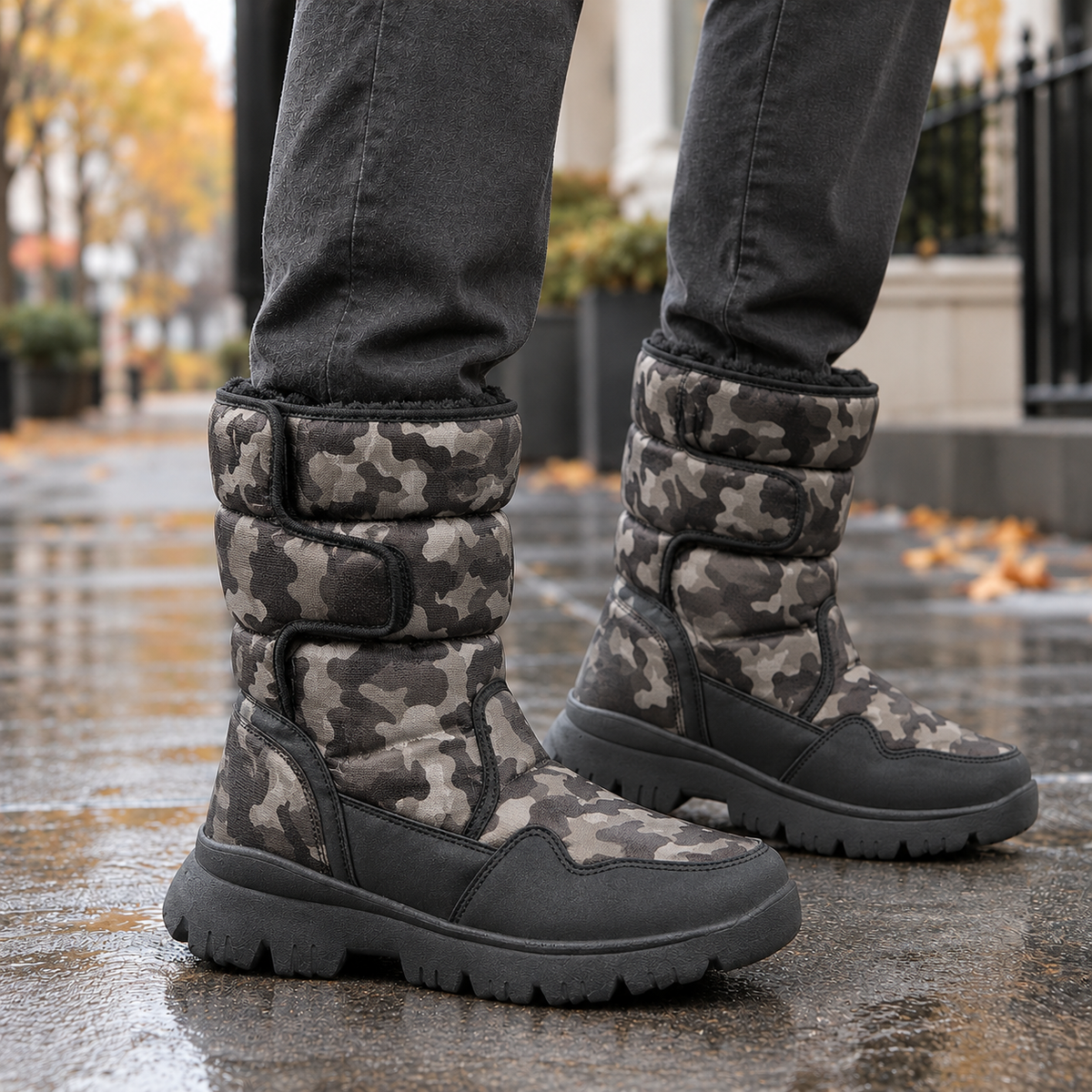 Agrigento Camouflage Snow Boots - Black Taupe Camouflage