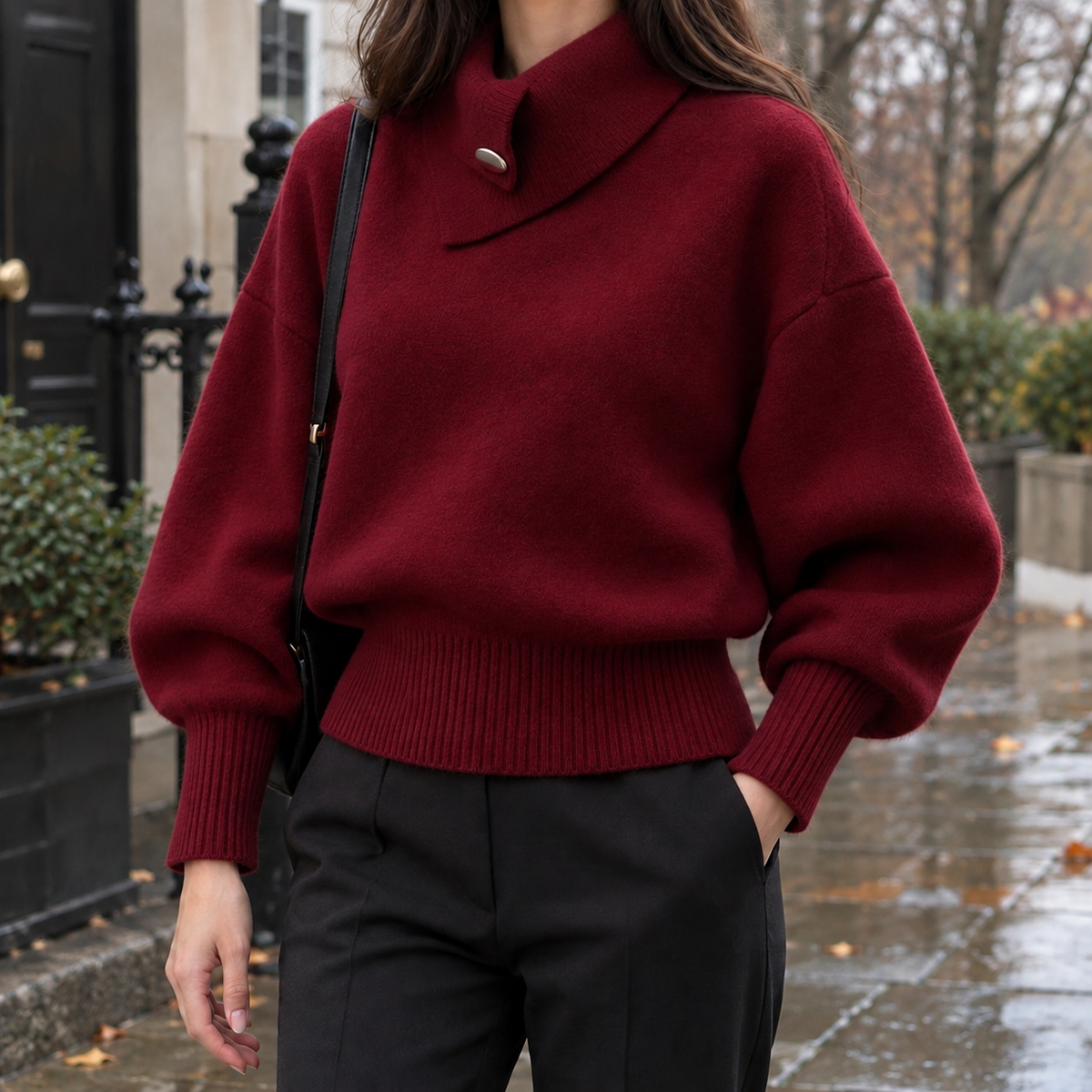 Andrina High Neck Sweater - Wine Red