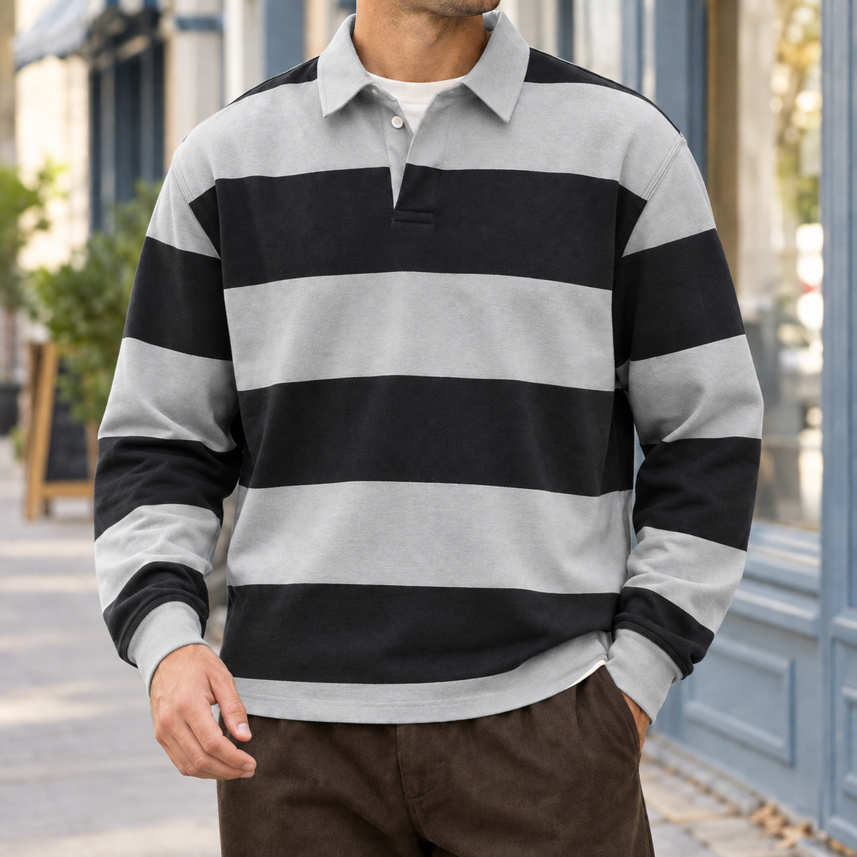 Alaric Striped Polo - Gray