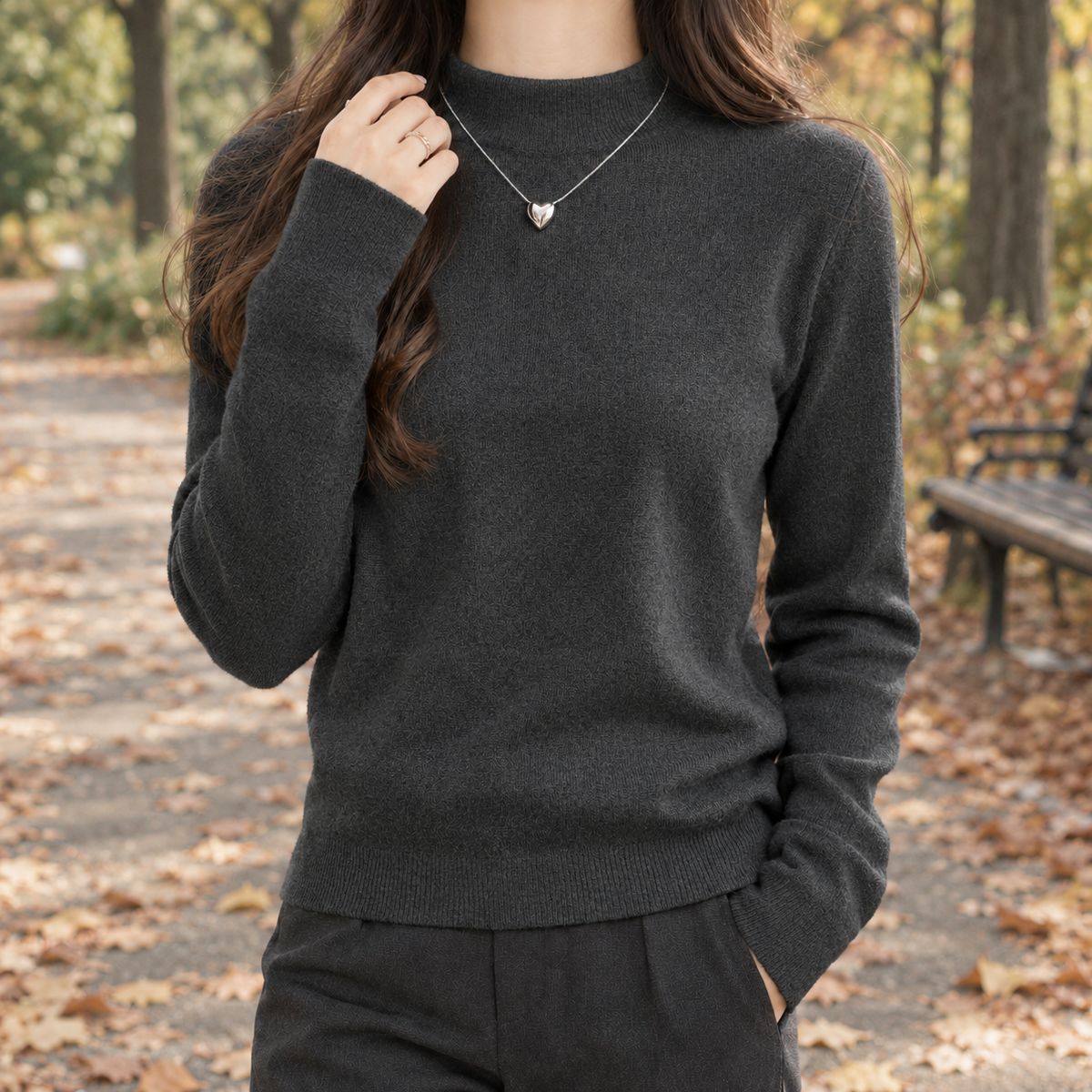Faye Mock Neck Sweater - Dark Gray