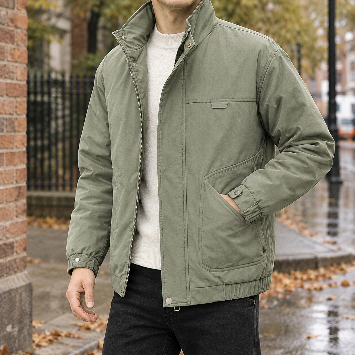 Isaac-West Utility Zip Jacket - Green