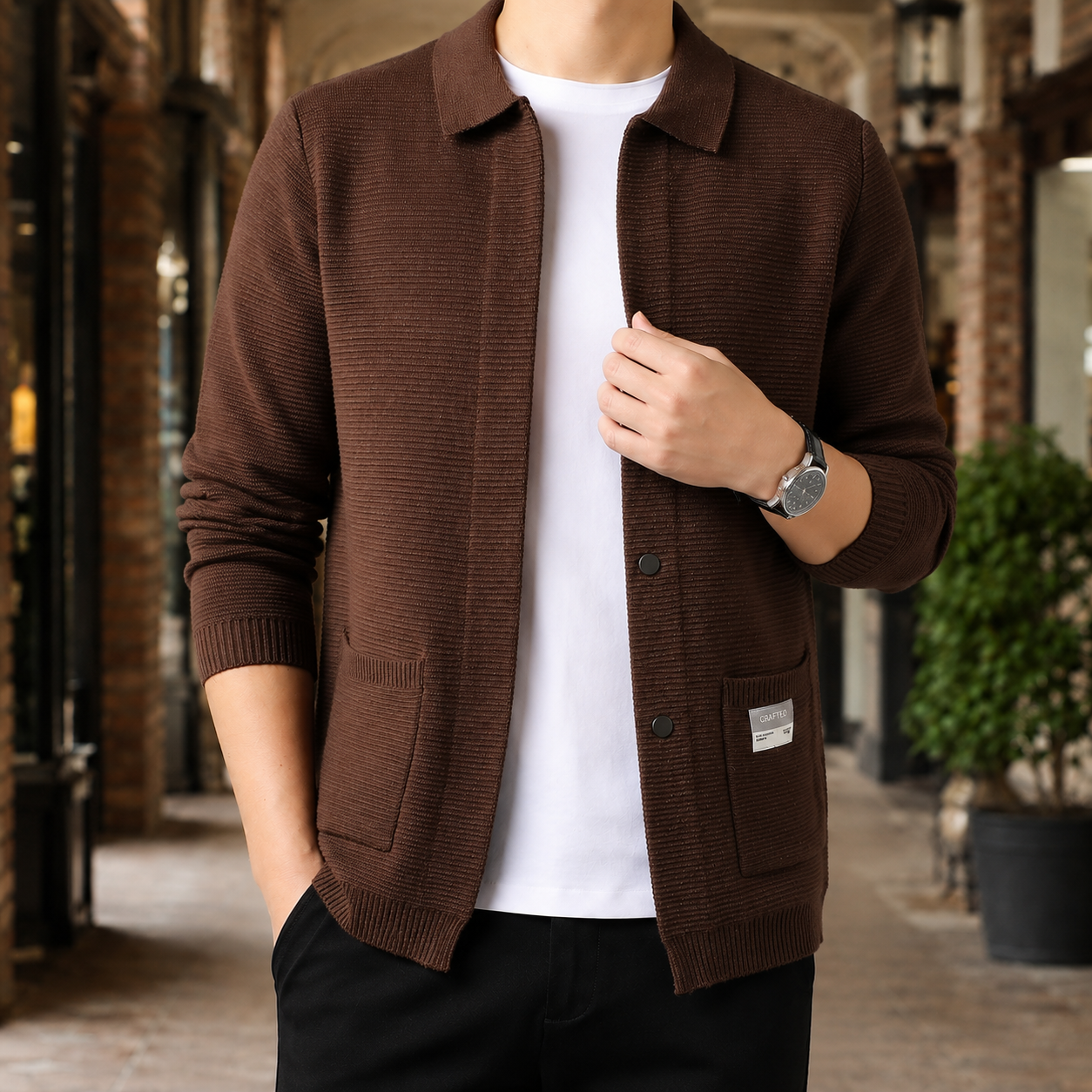 Magnus Collared Knit Jacket - Coffee Color