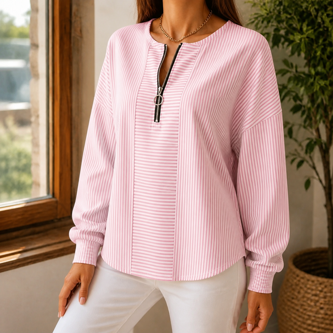 Vivienne Half Zip Top - Pink