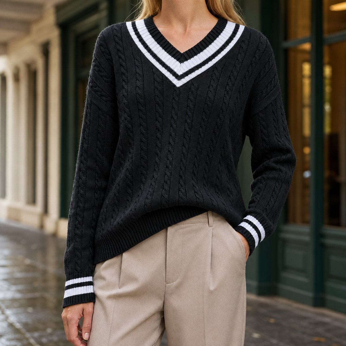 Sophie Cable Knit Sweater - Black