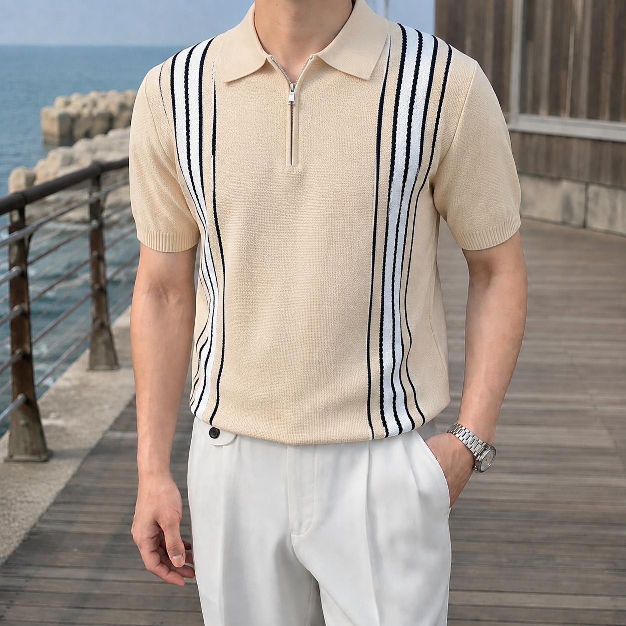 Nash Zip Polo - Apricot