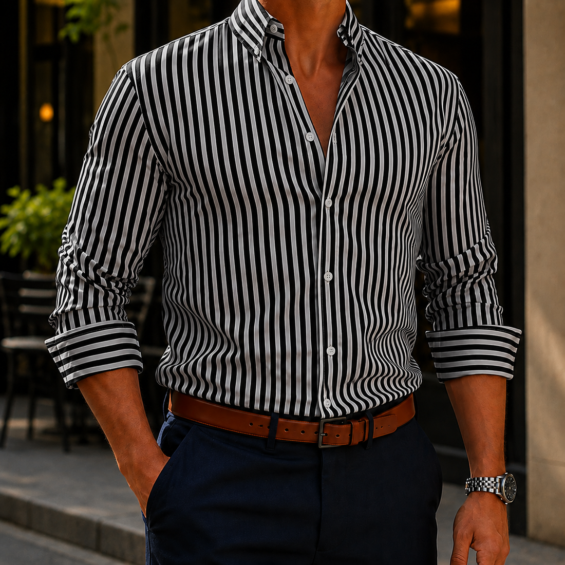 Caius Striped Shirt - Black