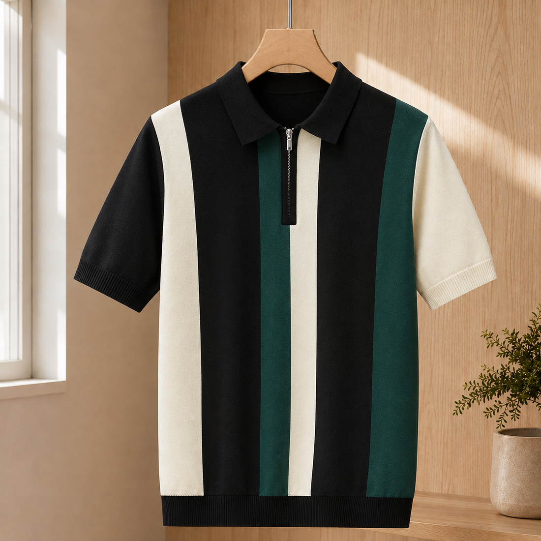 Desmond Zip Knit Polo - Black Green