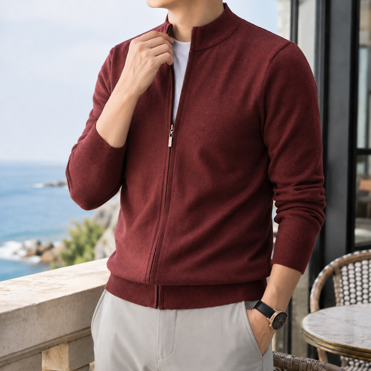 Philip Zip Knit Jacket - Red