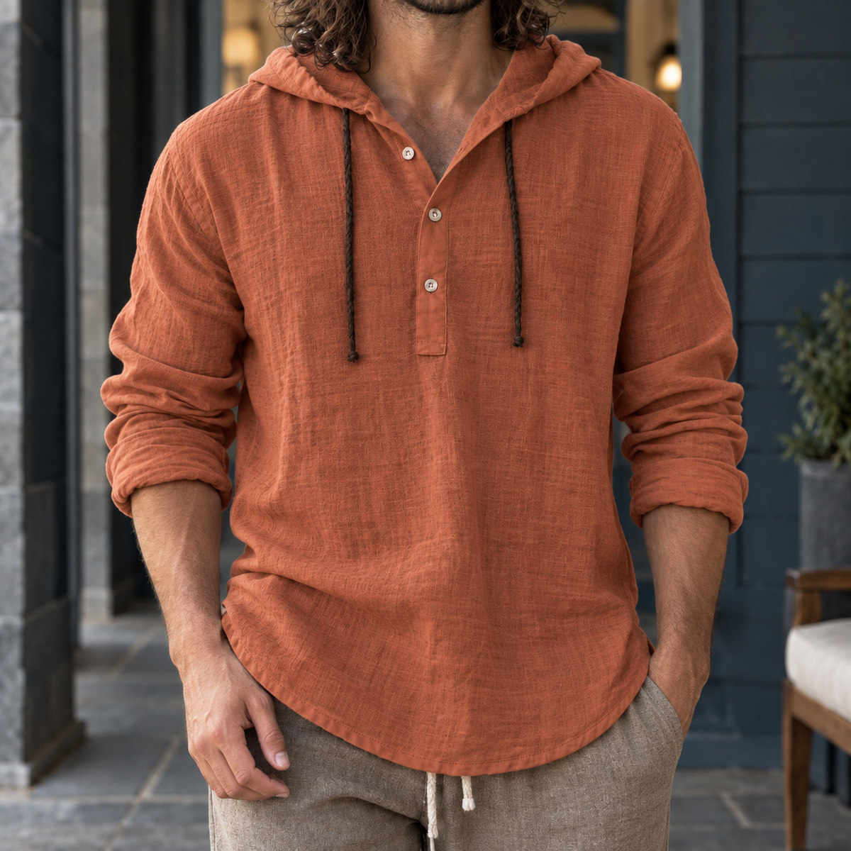 Herbert Hooded Henley - Orange