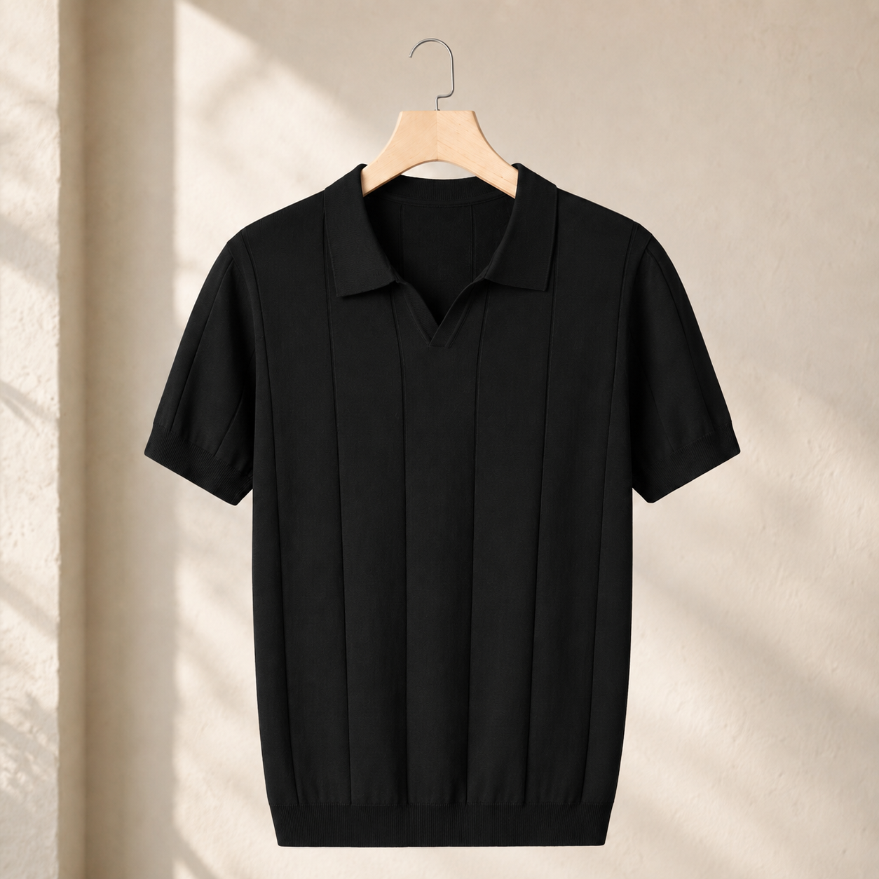 Rocco Open Collar Polo - Black