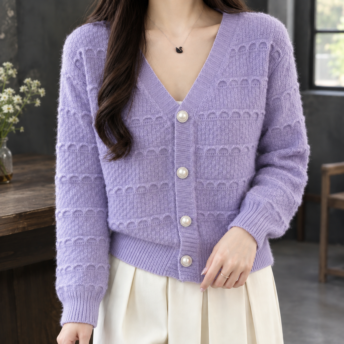 Alma Textured Cardigan - Purple