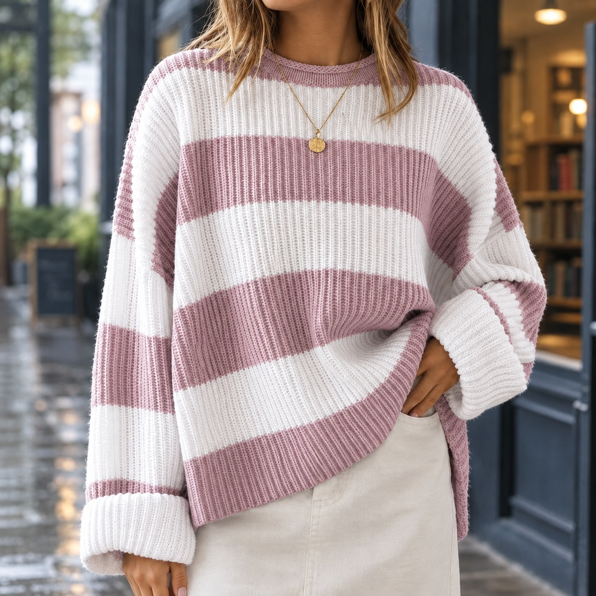 Danielle Striped Sweater - Pink