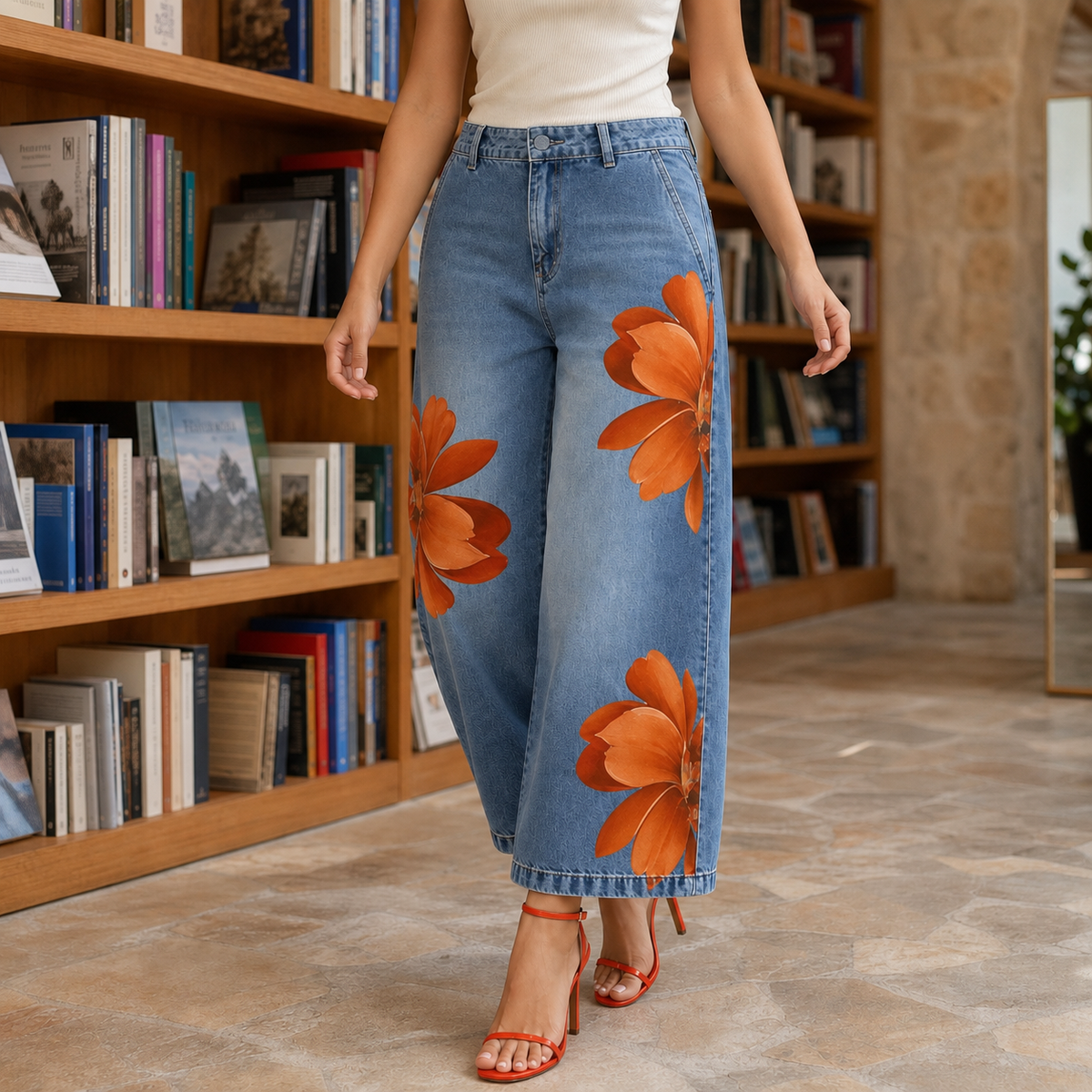 Tabitha Floral Wide Leg Pants - Orange