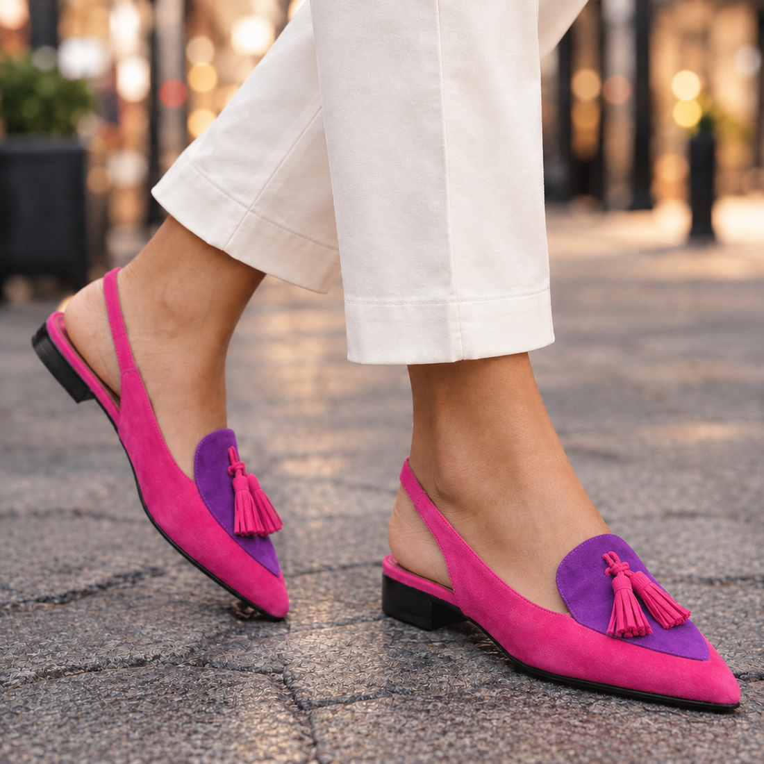 Grimaldi Tassel Slingbacks - Pink And Purple