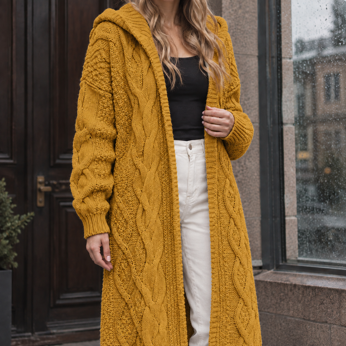 Theodora Cable Knit Cardigan - Yellow