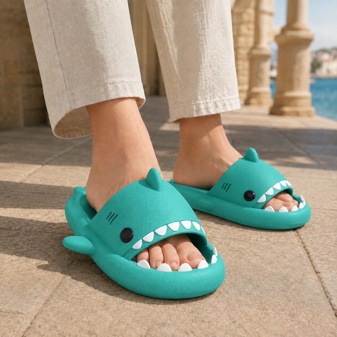 Roncalli Shark Slippers - Mint Green Couple