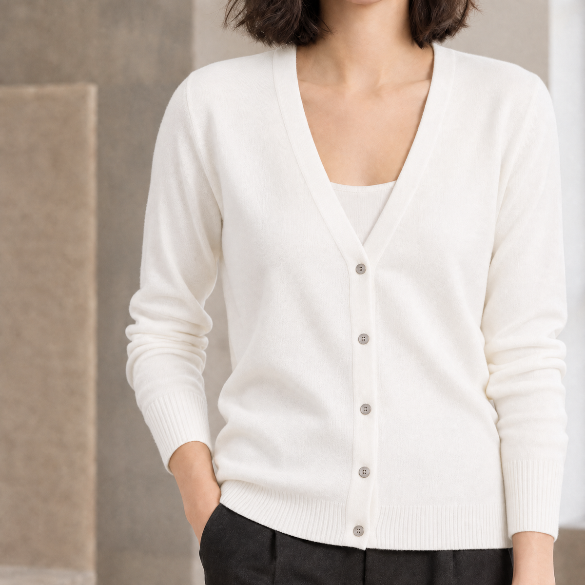 Perpetua V Neck Cardigan - White