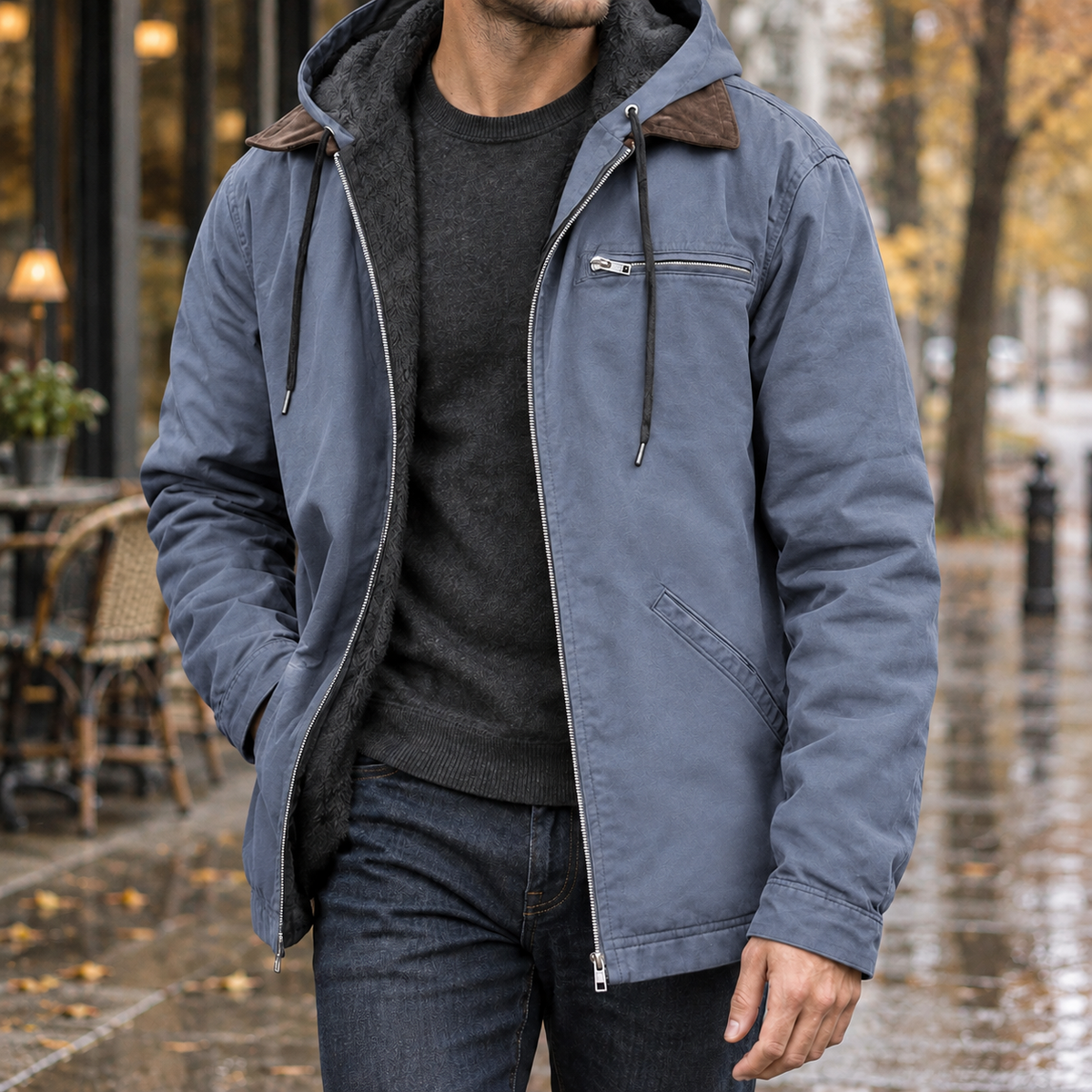 Timothy Hooded Jacket - Navy Blue