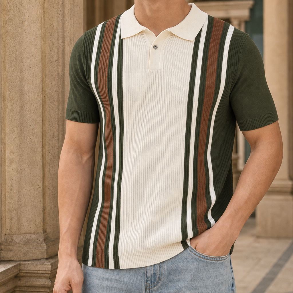 Griffin Striped Polo - Olive Green